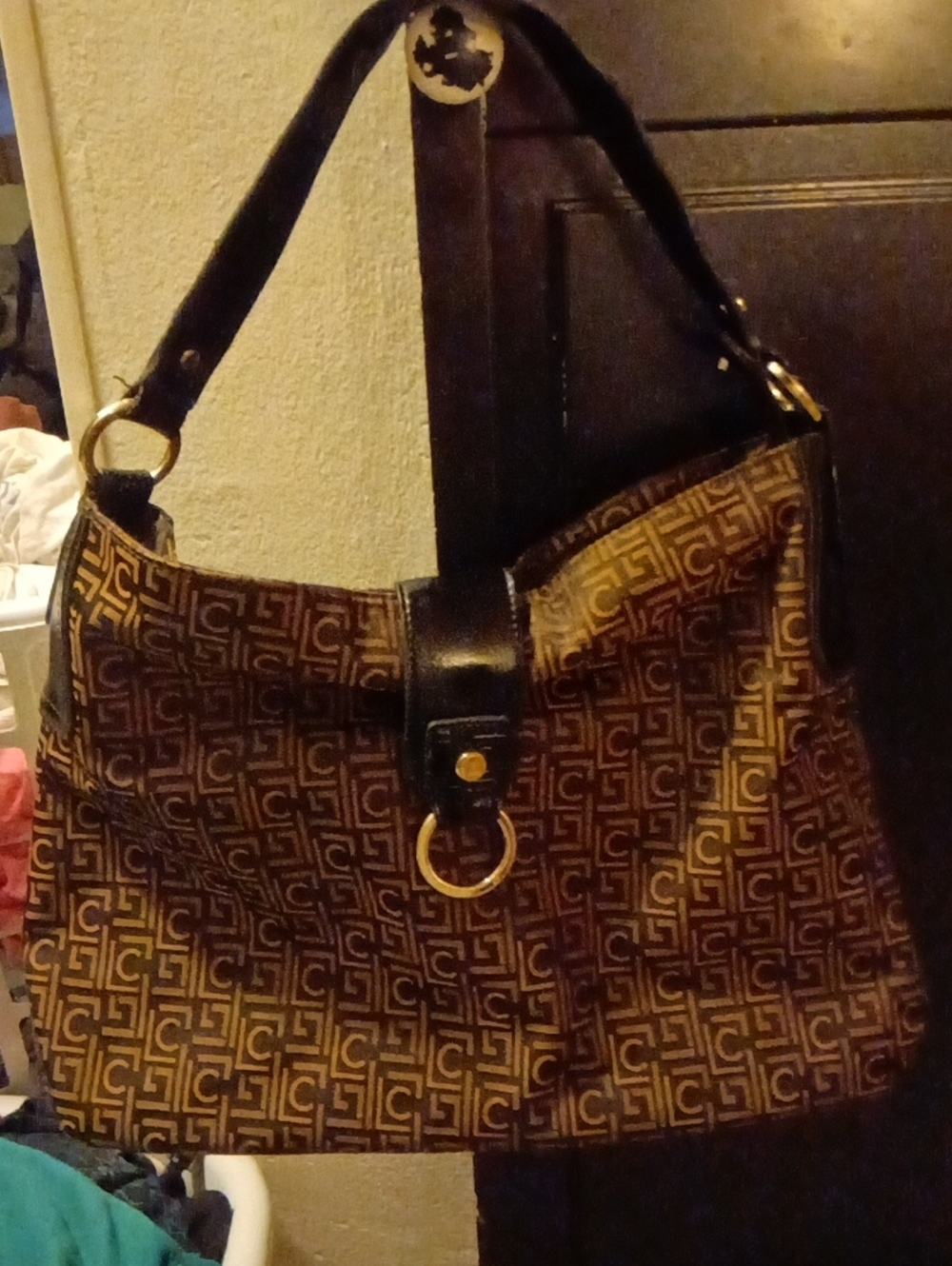 Women's Brown Patterned Hobo Bag with Ring Accent By Liz Claiborne